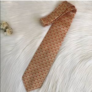 Vintage Lanvin Tie Retro Print Orange 100% Silk